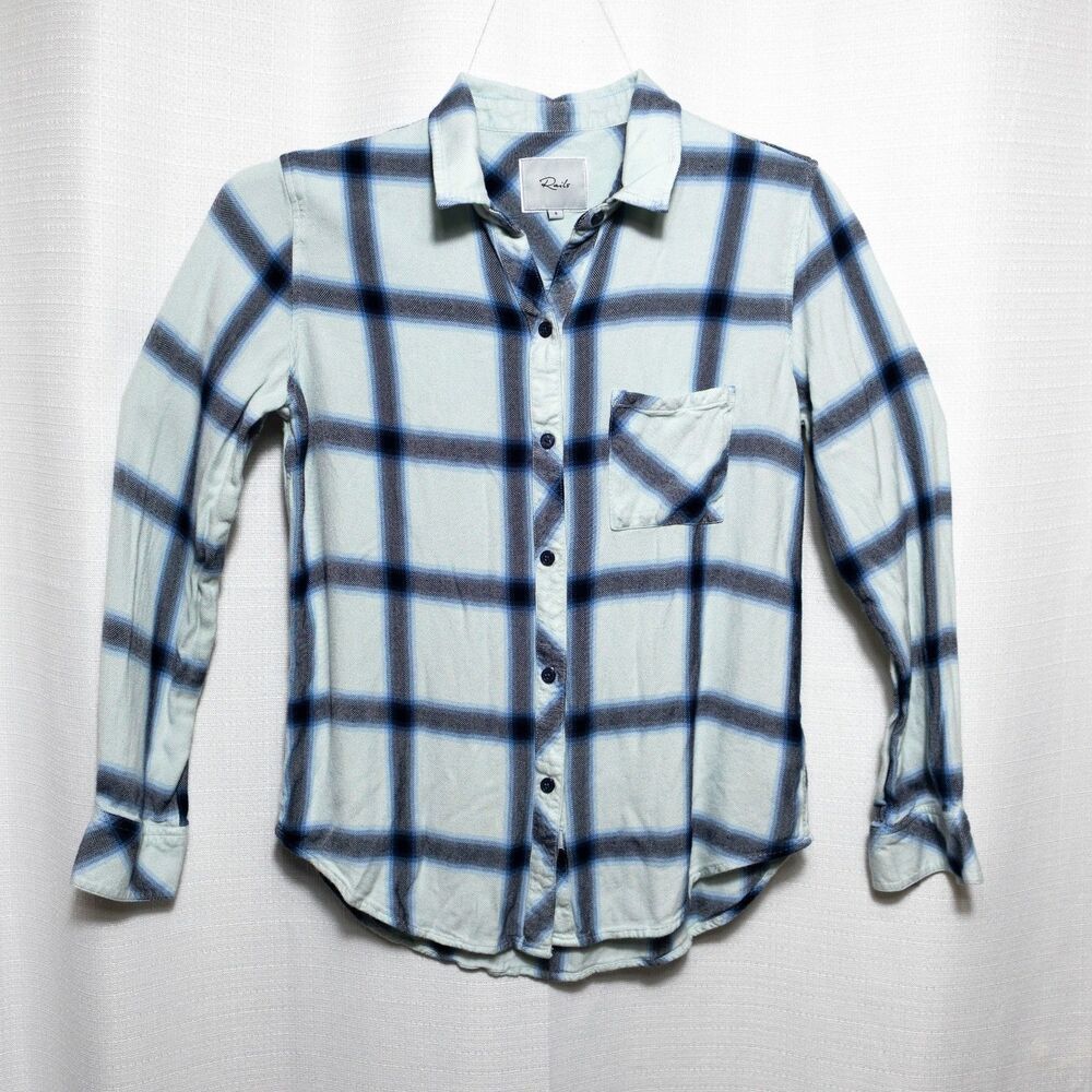Rails Hunter Plaid Button Down Shirt White Glacier Navy Long Sleeve Small